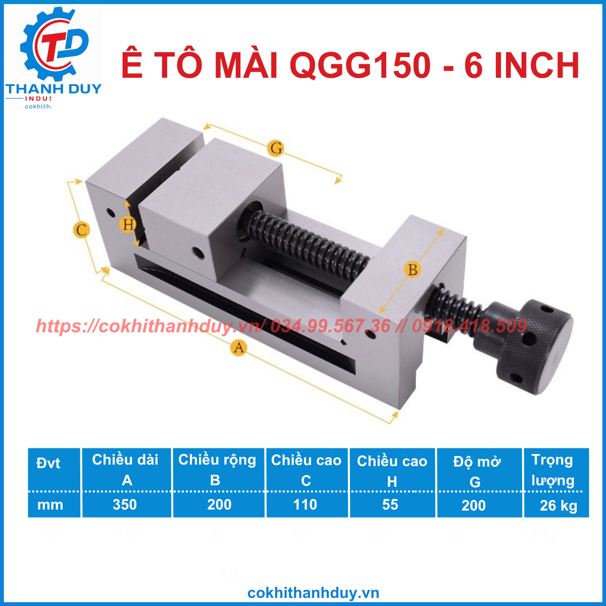 Ê Tô Mài QGG150 6 Inch – Mở 200mm, Chuyên Gá Phôi Cỡ Lớn
