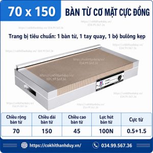 Bàn Từ Cơ Mặt Cực Đồng 70x150 – Nhỏ Gọn, Phù Hợp Gá Chi Tiết Chính Xác