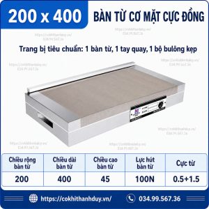Bàn Từ Cơ Mặt Cực Đồng 200x400 – Đa Dụng Cho Xưởng Mài Phẳng