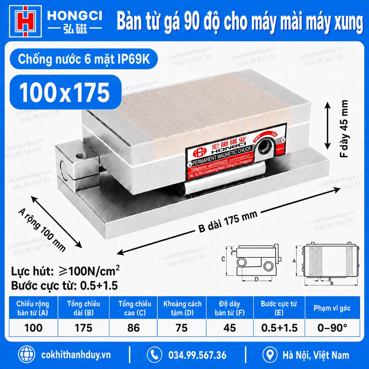 Bàn Từ Gá Góc 90° 100x175 – Xoay Góc Linh Hoạt, Gá Phôi Chính Xác Khi Mài