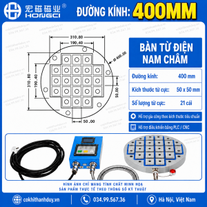 Bàn Từ Điện Nam Châm Ø400mm Hongci 21 Cực – Gá Đa Phôi, Tối Ưu Gia Công