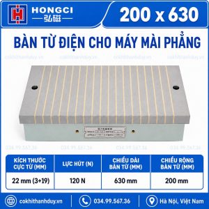 Bàn Từ Điện Mài Phẳng Hongci 200×630 – Chuẩn Gá Dài, Kiểm Soát Sai Số