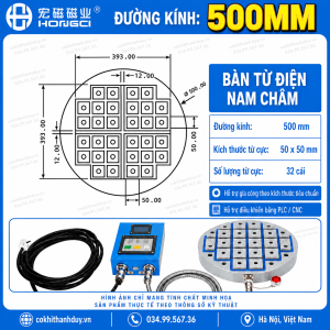 Bàn Từ Điện CNC Ø500mm Hongci 32 Cực – Mặt Gá Khổ Lớn, Tối Ưu Gá Đa Phôi