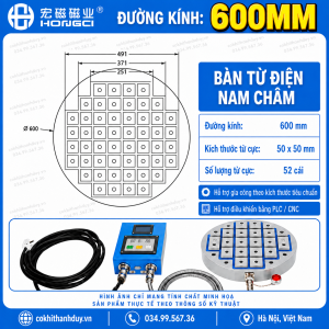 Bàn Từ Điện Nam Châm Khổ Lớn Ø600mm Hongci – 52 Cực Từ Cho Phôi Diện Tích Rộng