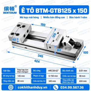 Ê Tô Chính Xác BTM-GTB125×150 – Má 125mm, Mở 150mm, Gọn Cho Máy Phay CNC