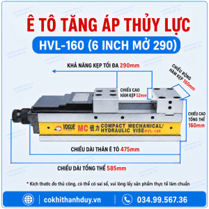Ê Tô Tăng Áp Thủy Lực HVL-160 – Gá Phôi Nhanh, Kẹp Rộng 290mm, Tối Ưu Gia Công CNC