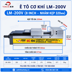 Ê Tô Cơ Khí LM-200V – Trạm Gá 8 Inch Cho Block Lớn, Lực Kẹp 6500kg