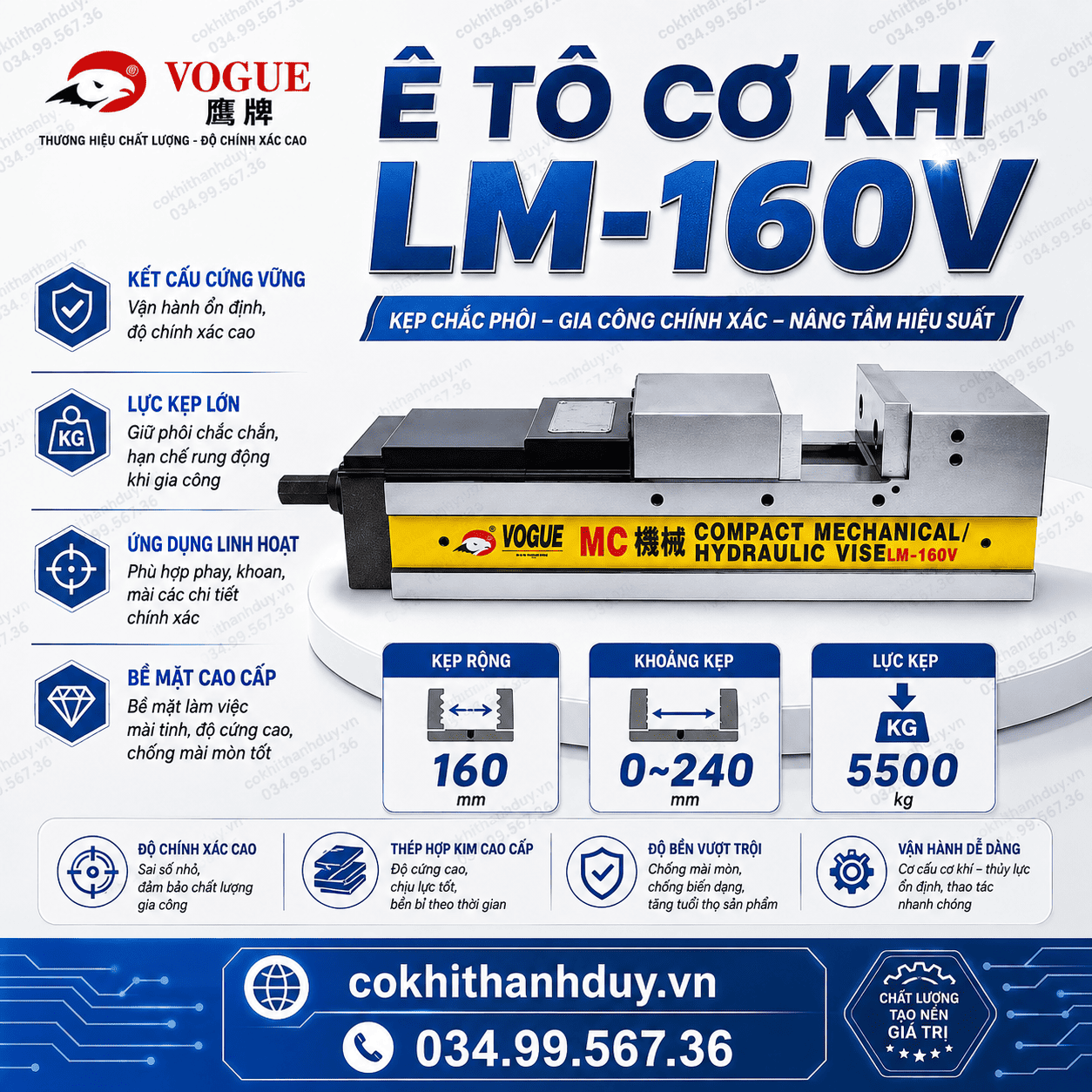 Ê Tô Cơ Khí LM-160V – Trạm Gá 6 Inch Cho Block Lớn, Kẹp 5500kg - Ảnh 2