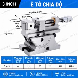 Ê Tô Chia Độ 3 Inch – Ngàm 73mm, Kẹp 100mm, Gá Góc Ổn Định
