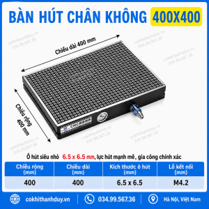 Bàn Hút Chân Không CNC 400x400 – Mặt Bàn Vuông Gá Linh Hoạt 4 Hướng, Ô Hút Siêu Nhỏ 6.5mm