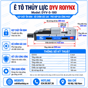 Ê Tô Thủy Lực DYV-5-180 – Mở Kẹp 180mm, Cỡ 5 Inch Cân Bằng Giữa Độ Gọn Và Khả Năng Gá Phôi
