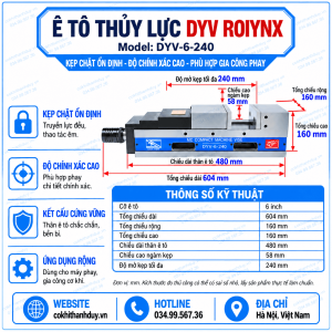 Ê Tô Thủy Lực DYV-ROIYNX-6-240 – Mở Kẹp 240mm, Mỏ 160mm Cho Block Lớn & Gia Công CNC Ổn Định