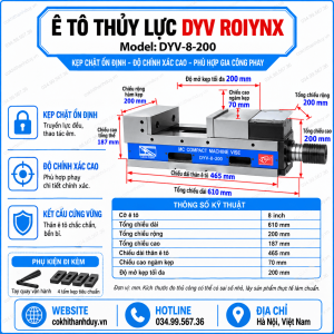 Ê Tô Thủy Lực DYV-ROIYNX-8-200- Mỏ Rộng 200mm, Chuyên Gá Block Nặng & Plate Lớn CNC