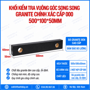 Khối Chuẩn Granite 500x100x50mm Cấp 000 – Chuẩn Cạnh Dài Cho Rà Song Song, Ray Dẫn Hướng & Đồ Gá Chính Xác
