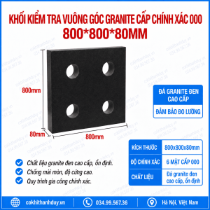 Khối Chuẩn Granite 800x800x80mm Cấp 000 – Chuẩn Mặt Lớn Cho Rà Máy, Nghiệm Thu Đồ Gá & QC Chính Xác