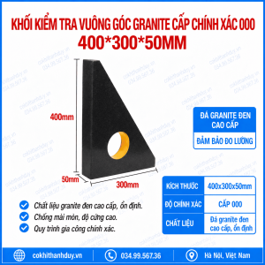 Khối Kiểm Tra Vuông Góc Song Song Granite 400x300x50mm – Cấp 000, Chuẩn Đứng 400mm Cho QC Cơ Khí