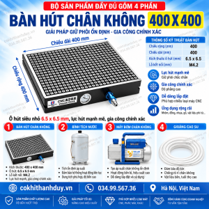 Alternative view of Bàn Hút Chân Không CNC 400x400 – Mặt Bàn Vuông Gá Linh Hoạt 4 Hướng, Ô Hút Siêu Nhỏ 6.5mm