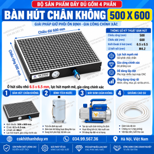Alternative view of Bàn Hút Chân Không CNC 500x600 – Mặt Gá Rộng 0,30m², Tối Ưu Plate Lớn & Gia Công Nhiều Phôi