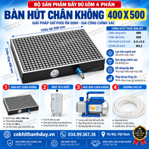 Alternative view of Bàn Hút Chân Không CNC 400x500 – Vùng Gá Dài 500mm, Ô Hút 6.5mm Tối Ưu Plate & Phôi Theo Hàng