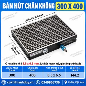 Bàn Hút Chân Không CNC 300x400 – Ô Hút Siêu Nhỏ 6.5mm, Giữ Phôi Mỏng Nhanh Không Cần Kẹp Mép