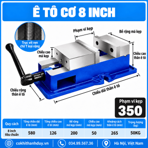 Ê Tô Cơ 8 Inch Loại Nặng 200mm – Thân 50kg, Trục Vít Chữ T Cho Phay Block & Chi Tiết Lớn