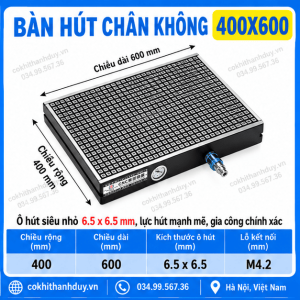 Bàn Hút Chân Không CNC 400x600 – Vùng Gá Dài 600mm, Chạy Plate Dài & Nhiều Phôi Liên Tiếp