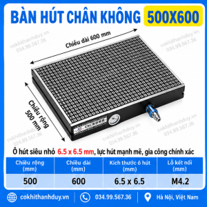 Bàn Hút Chân Không CNC 500x600 – Mặt Gá Rộng 0,30m², Tối Ưu Plate Lớn & Gia Công Nhiều Phôi