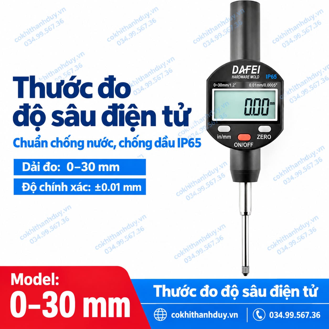 Thước Đo Độ Sâu Điện Tử 0–30mm – Bản ±0.01mm