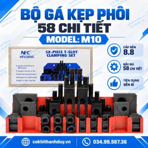 Bộ Gá Kẹp Phôi 58 Chi Tiết M10 – Bộ Kẹp Rãnh T Cho Máy Phay CNC