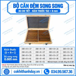 Bộ Căn Đệm Song Song 36 Chi Tiết 150×8mm – Đa Dải Chiều Cao, Gá Chuẩn Gia Công Hiệu Quả
