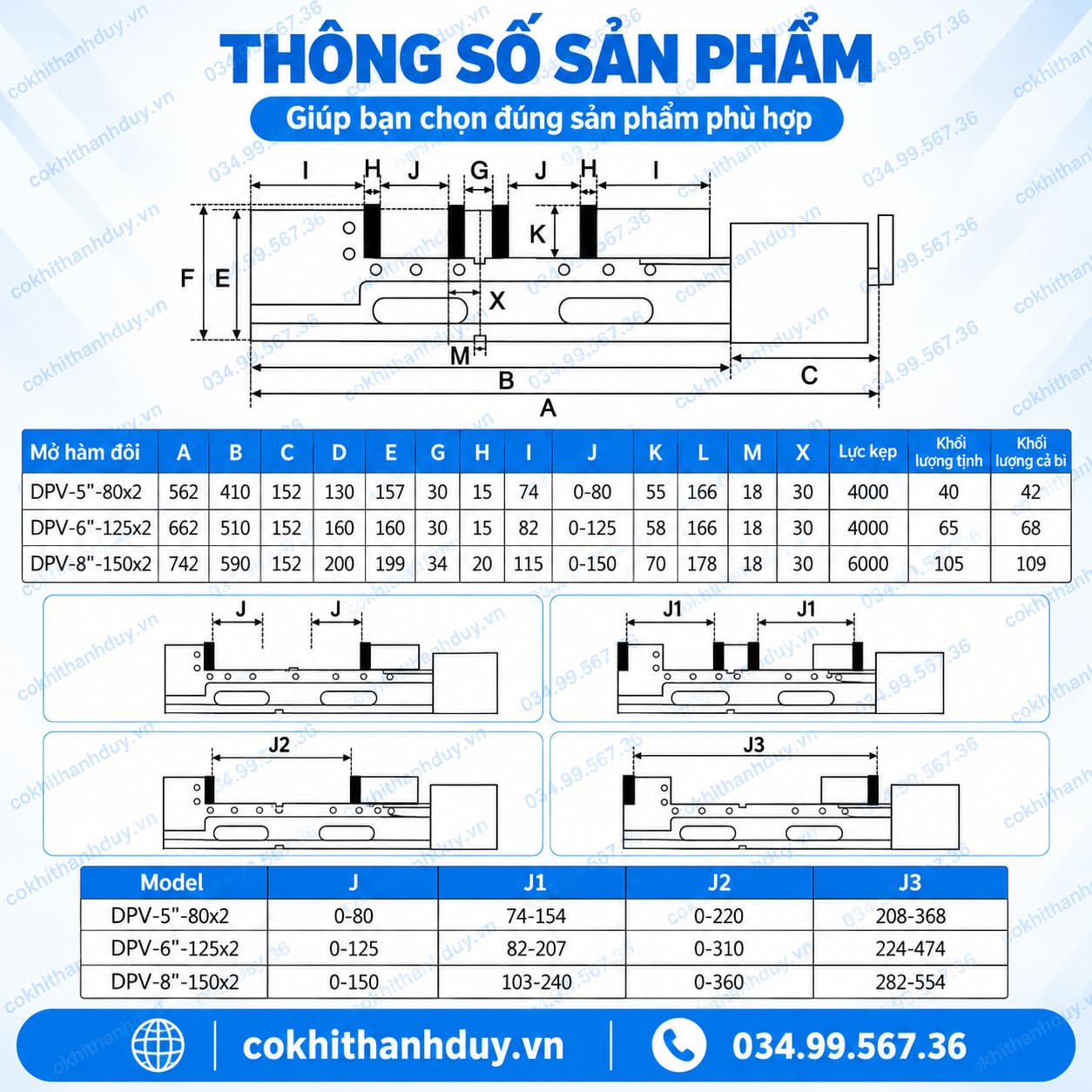 Ê Tô Khí Nén Thủy Lực DPV WOOARDE 8 Inch – Kẹp Đôi 150×2, Má Kẹp 200 mm - Ảnh 3