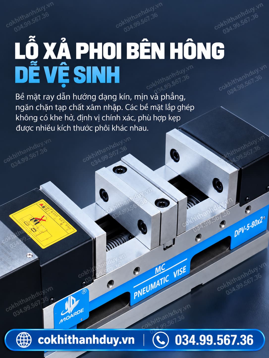 Ê Tô Khí Nén Thủy Lực DPV WOOARDE 8 Inch – Kẹp Đôi 150×2, Má Kẹp 200 mm - Ảnh 5
