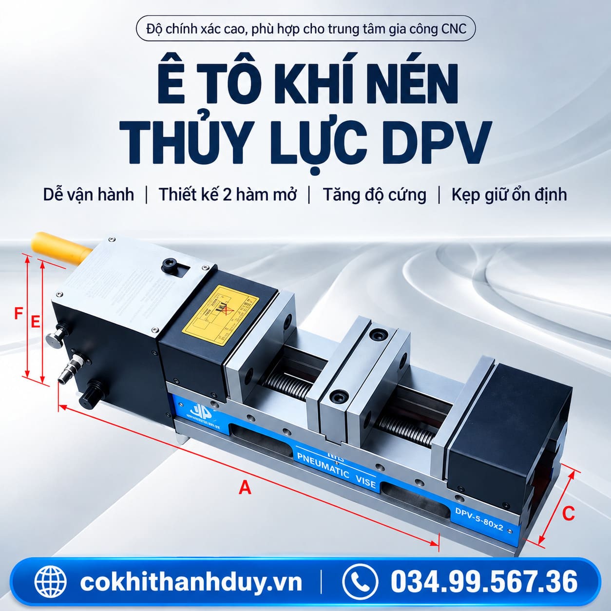 Ê Tô Khí Nén Thủy Lực DPV WOOARDE 8 Inch – Kẹp Đôi 150×2, Má Kẹp 200 mm - Ảnh 4
