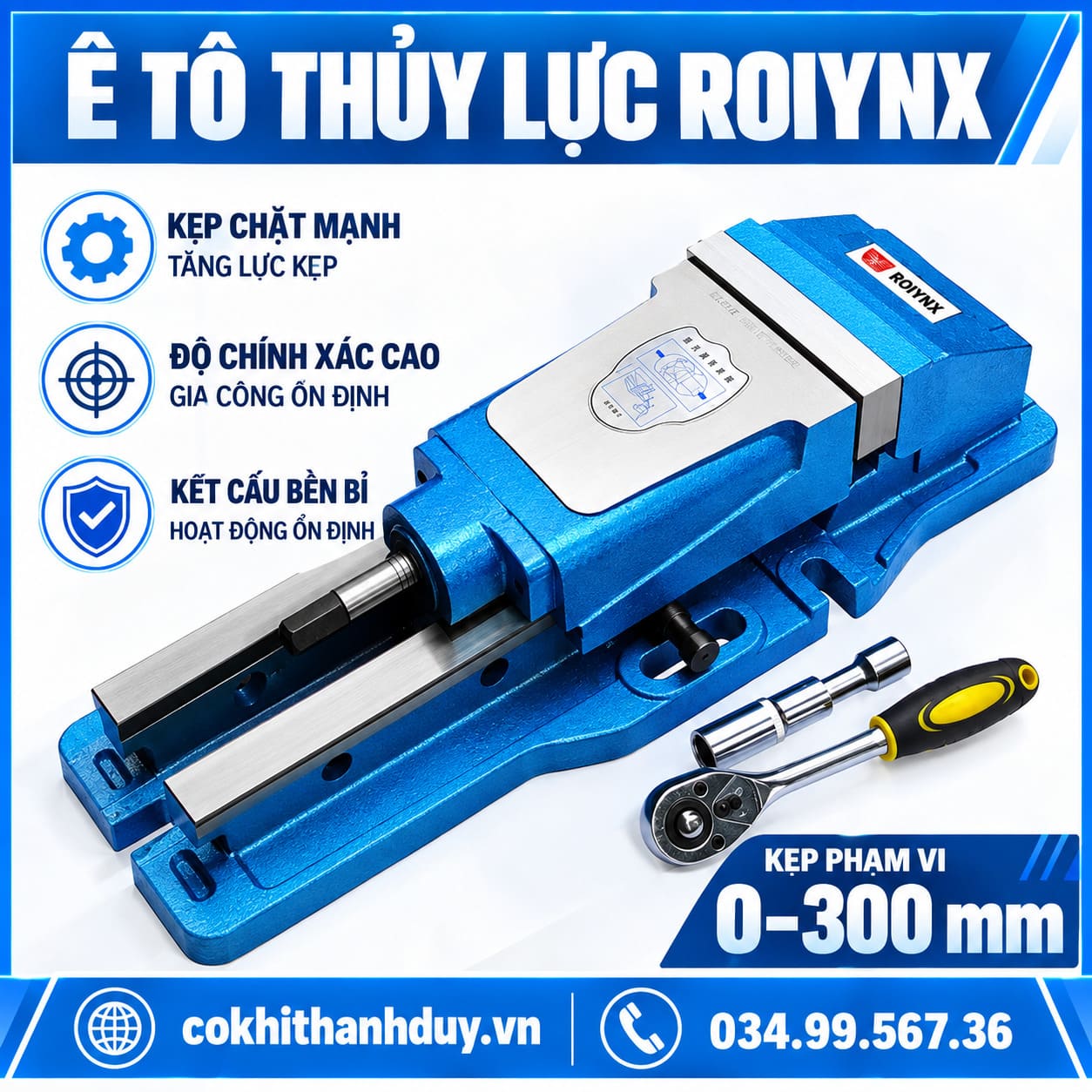 Ê Tô Thủy Lực ROIYNX 8 Inch – Chuyên Gá Phôi Lớn, Gia Công Nặng - Ảnh 2
