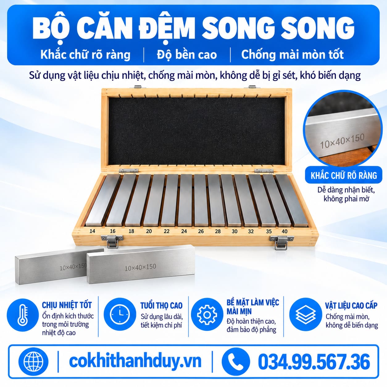 Bộ Căn Đệm Song Song 28 Chi Tiết 200×10mm HRC 52 – Bản Dày, Kê Phôi Ổn Định - Ảnh 2
