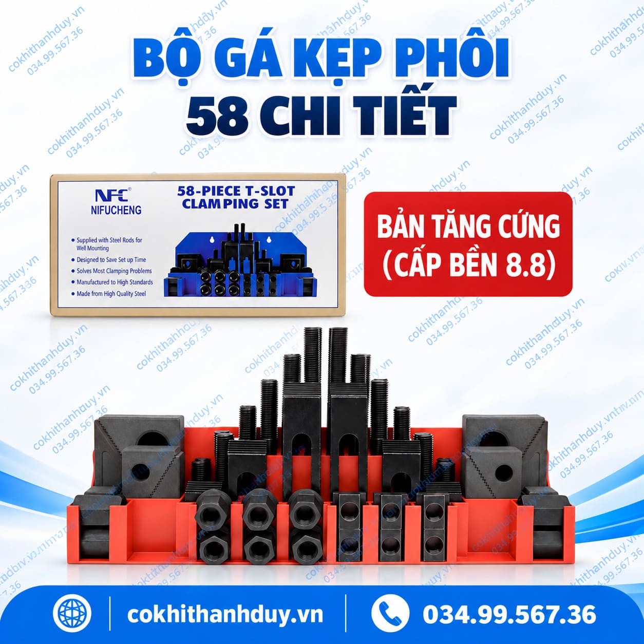 Bộ Gá Kẹp Phôi 58 Chi Tiết M12 – Bản Tăng Cường Cho Bàn Máy Rãnh T - Ảnh 3