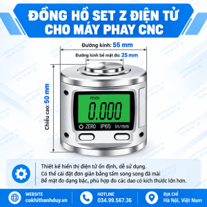Đồng Hồ Set Z Điện Tử CNC 50mm – Màn Hình Số, IP65, Lấy Chuẩn Z Nhanh Cho Máy Phay