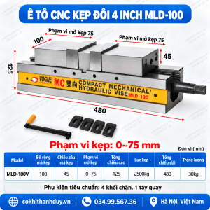 Ê Tô CNC Kẹp Đôi MLD-100 4 Inch – 2 Vị Trí Gá 75mm, Tối Ưu Gia Công Theo Lô