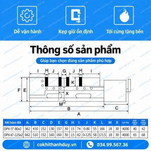 Alternative view of Ê Tô Khí Nén Thủy Lực DPV WOOARDE 4 Inch – 2 Hàm Kẹp, Mở 2 × 80 mm