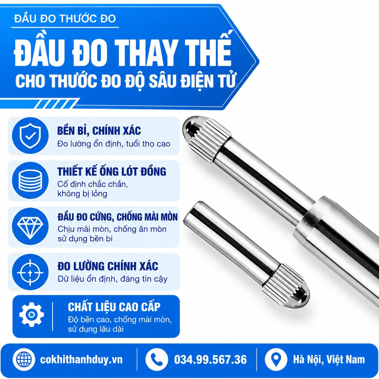 Thước Đo Độ Sâu Điện Tử 0–30mm – Bản ±0.01mm - Ảnh 3